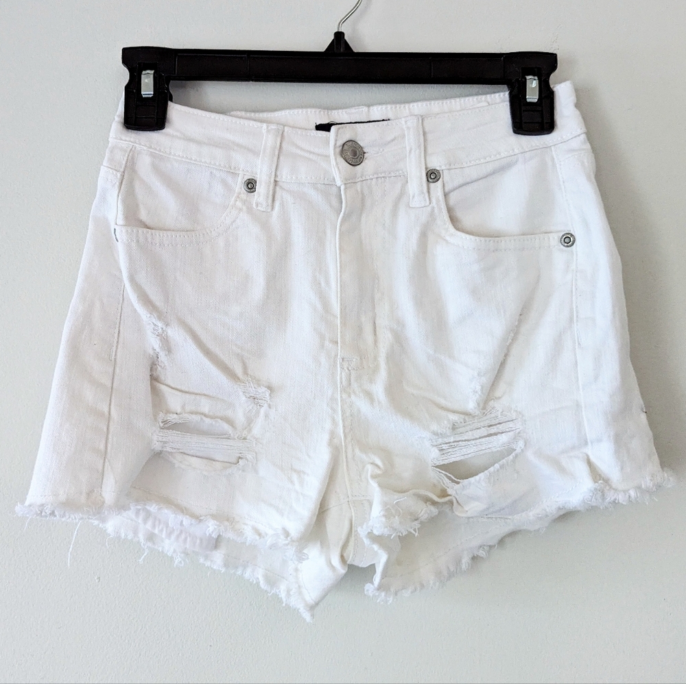 White Denim Distressed Shorts Summer Ripped Jean High Waisted Bluenotes